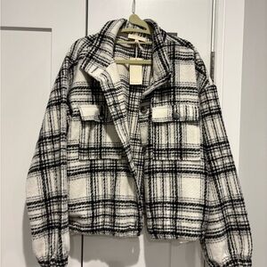 MELLODAY Black and White Plaid Teddy Jacket